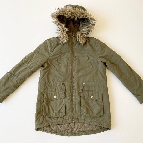 H&M Other - H&M Girls Parka Winter Jacket Detachable Hood Full Zip Like New Khaki Olive